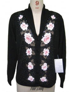Black Flower Intarsia Sequins Sweater factory