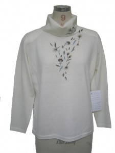 Turtleneck Cotton Sweater factory Knits Hand Embroidery White