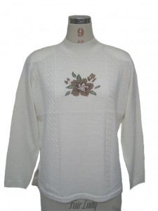 White Intarsia Sweater factory Knits Flowers