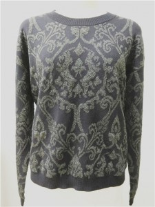 wool lurex jacquard sweater black knits long sleeve